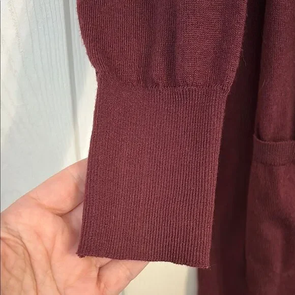 NINE WEST Size Medium Wine Burgundy Maroon Duster Cardigan Sweater Lightweight - Picture 3 of 9